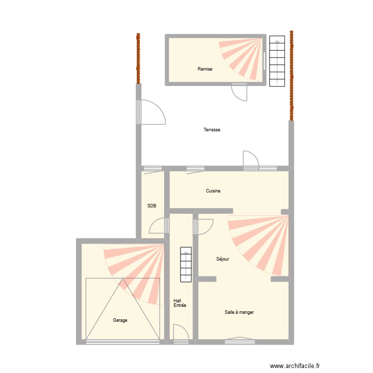 Jourdain-RDC. Plan de 7 pièces et 55 m2