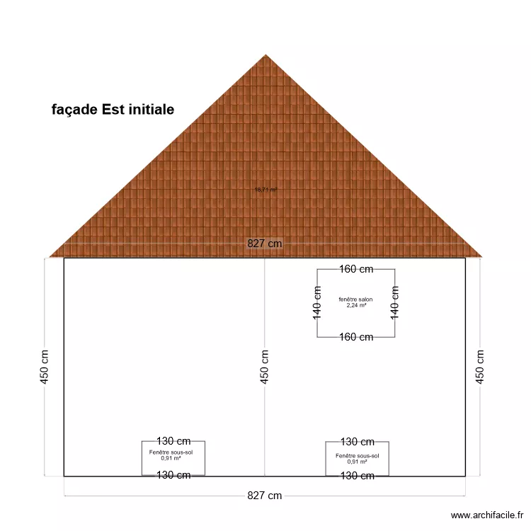 fa&ccedil;ade Est initiale. Plan de 
