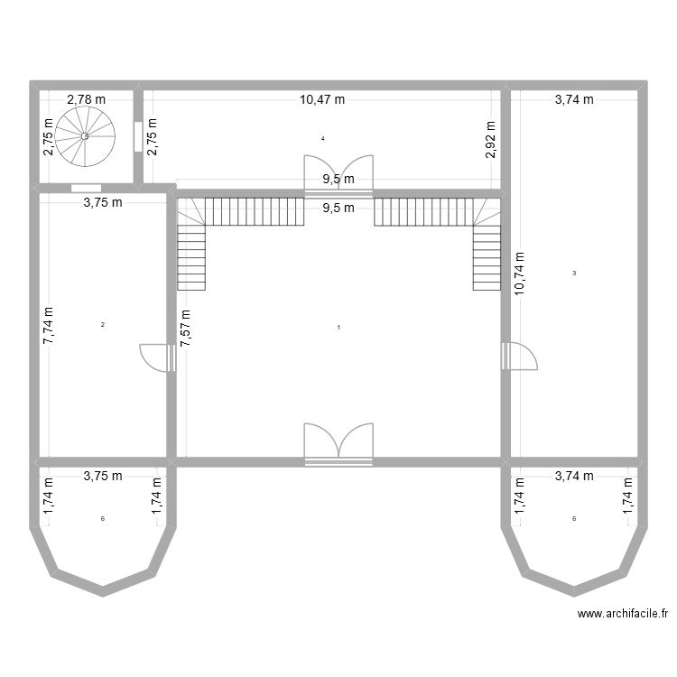 D&D. Plan de 7 pièces et 202 m2