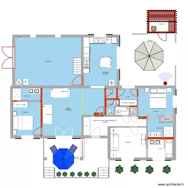 VF module 2 (1 ch autonome). Plan de 18 pièces et 158 m²