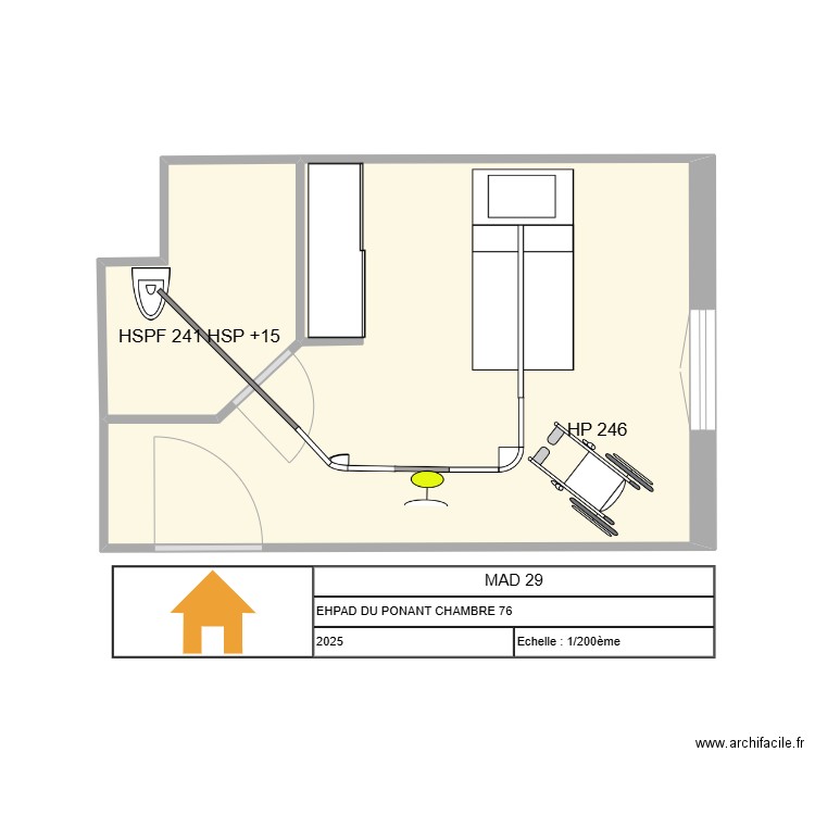 EHPAD DU PONANT CH 76. Plan de 2 pièces et 21 m2