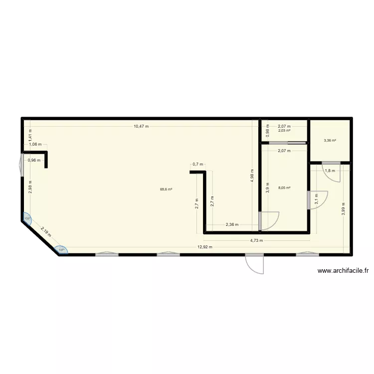 pdc def 2 cotes murs. Plan de 4 pièces et 83 m²