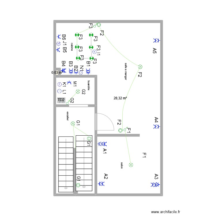 elec allies. Plan de 4 pièces et 38 m2