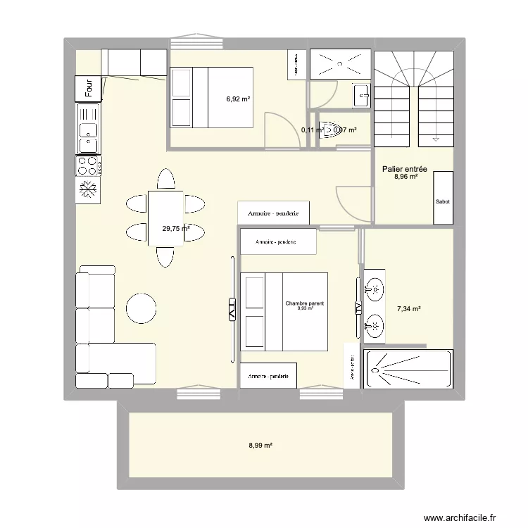 V1 reno poisy. Plan de 8  et 73 m²