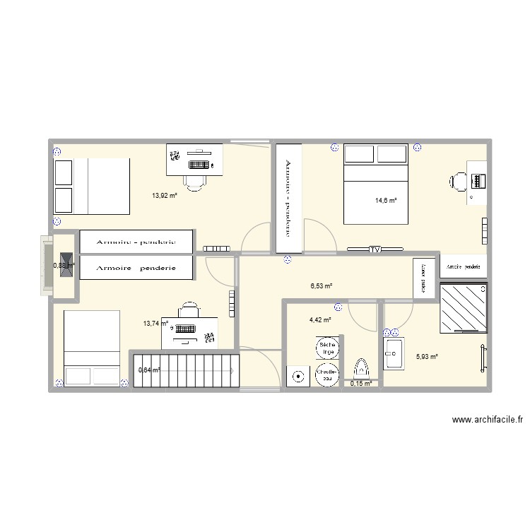 bonne cote etage elec. Plan de 9 pièces et 61 m2