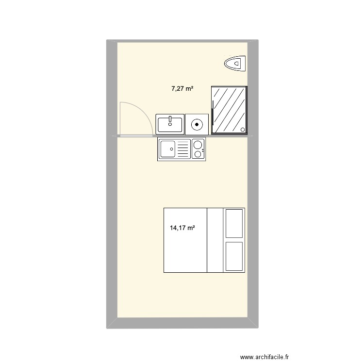 2e étage bis. Plan de 2 pièces et 21 m2