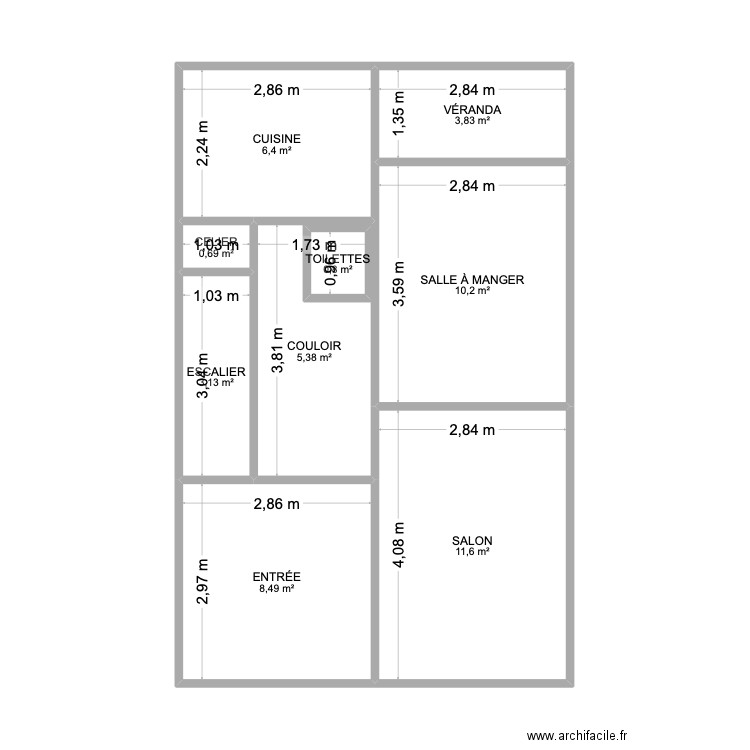 rez de chaussée DUBERGEY. Plan de 9 pièces et 52 m2