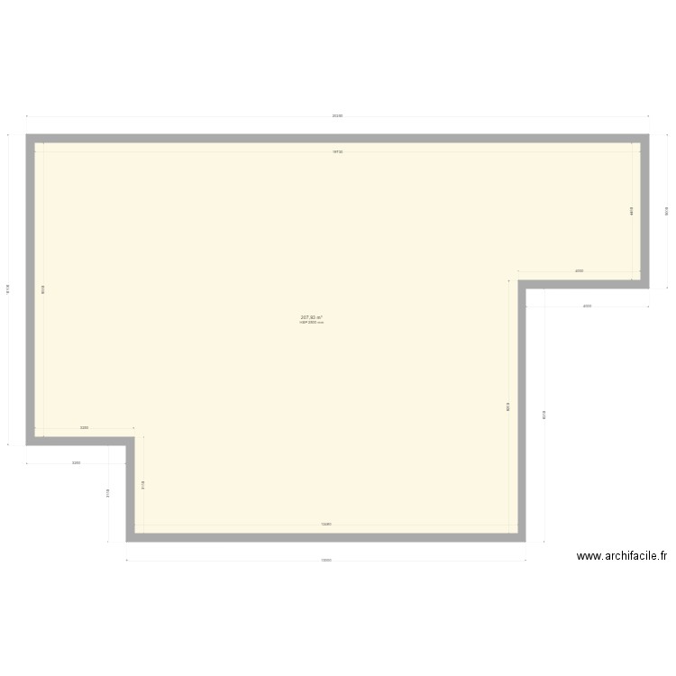 Murs périphériques + refends. Plan de 1 pièce et 208 m2