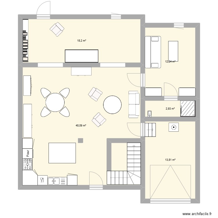 Aménagement possible. Plan de 5 pièces et 95 m2