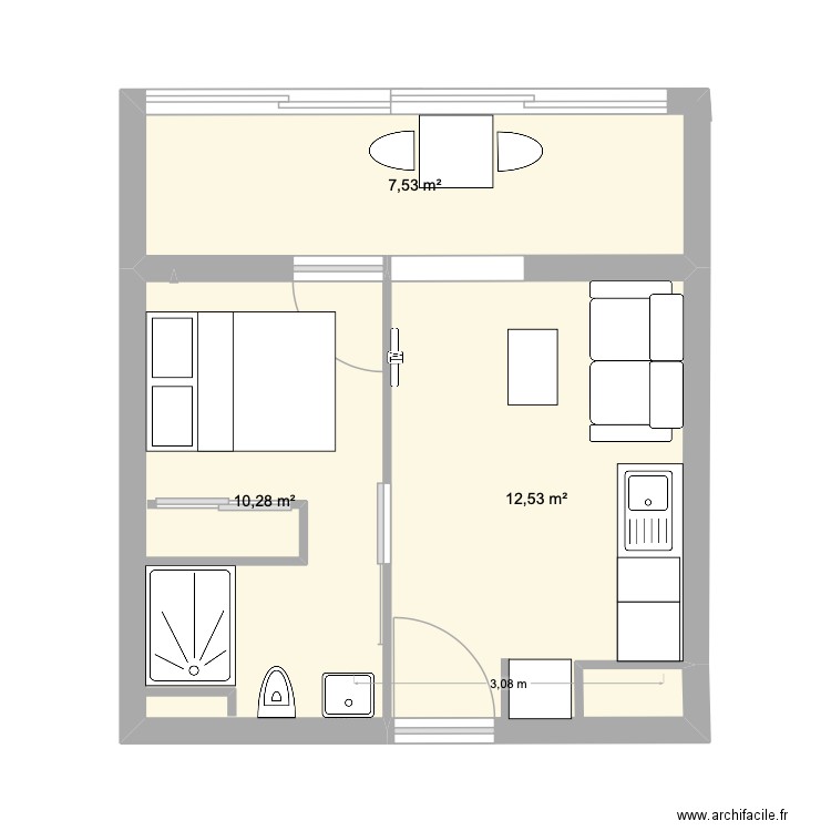 Vezinet. Plan de 3 pièces et 30 m2