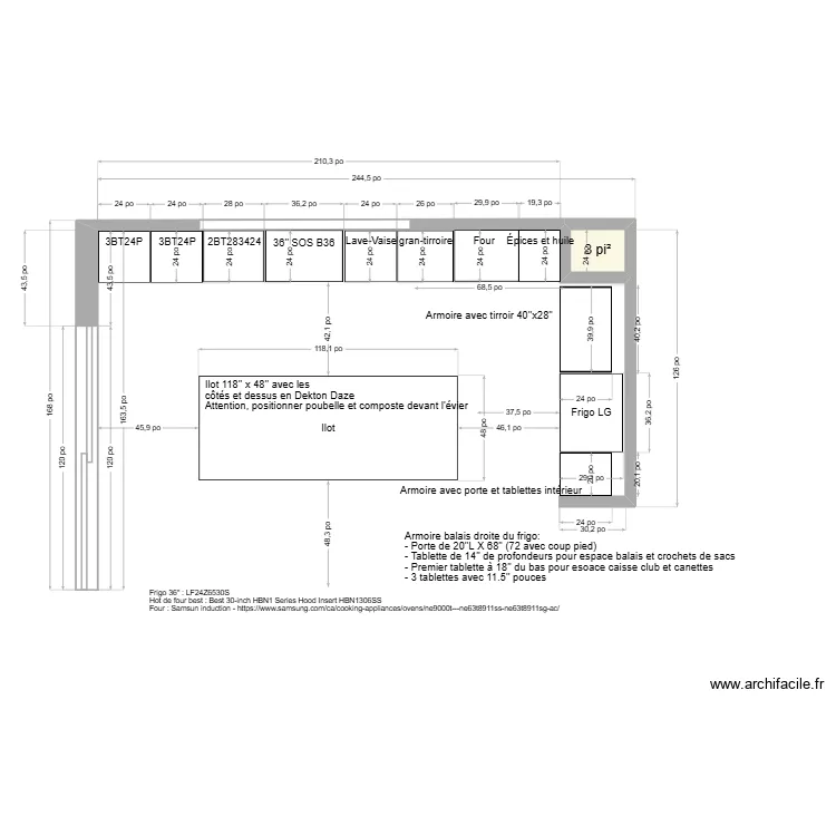 Maison_Gauvinj_Position_cabinets_frigo_ilot_Cuisine_12dec2025. Plan de 1 pièce et 0 m²
