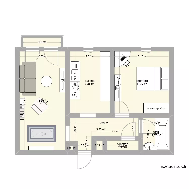 appart ma ch&eacute;rie et moi. Plan de 9  et 45 m²