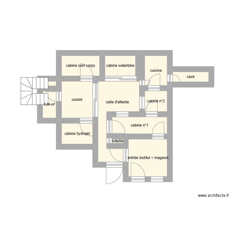 stage. Plan de 13 pièces et 22 m2