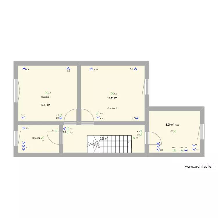 Gaetan 1er &eacute;tage. Plan de 4  et 51 m²