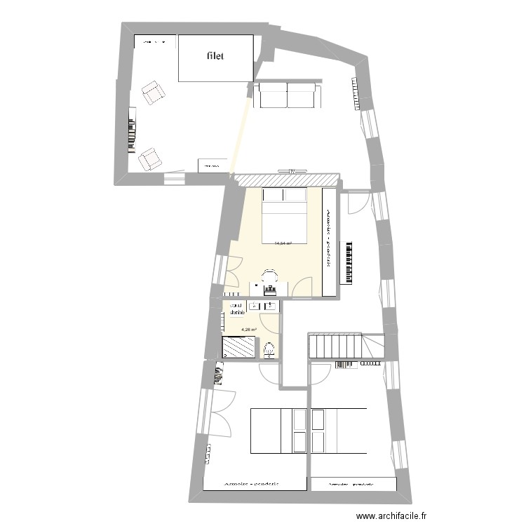 maisonétage1. Plan de 2 pièces et 19 m2