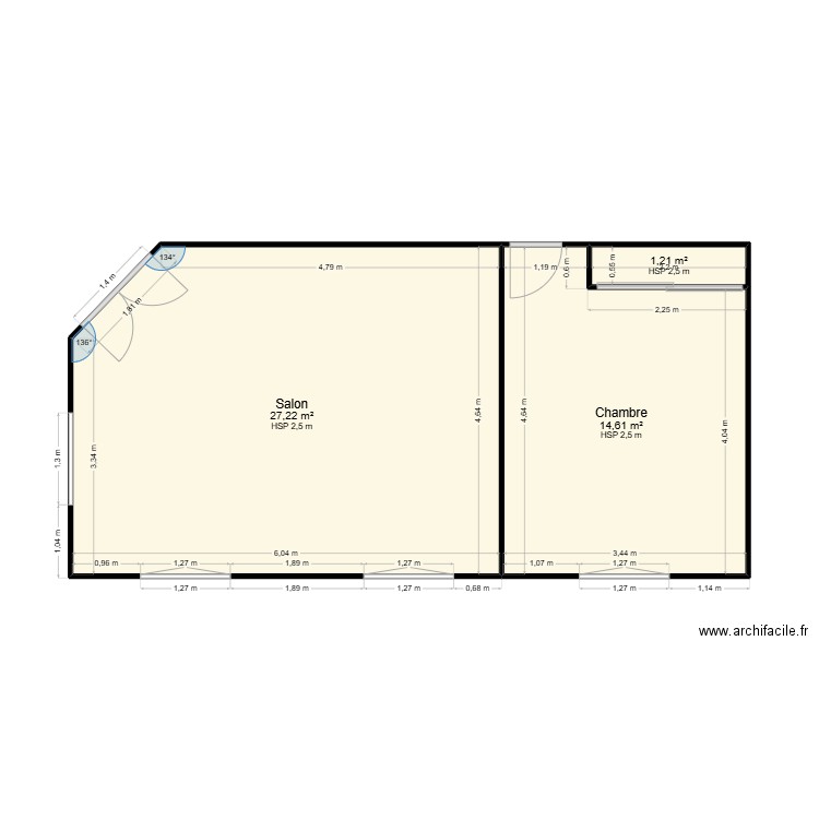 DUSSAUX. Plan de 3 pièces et 43 m2