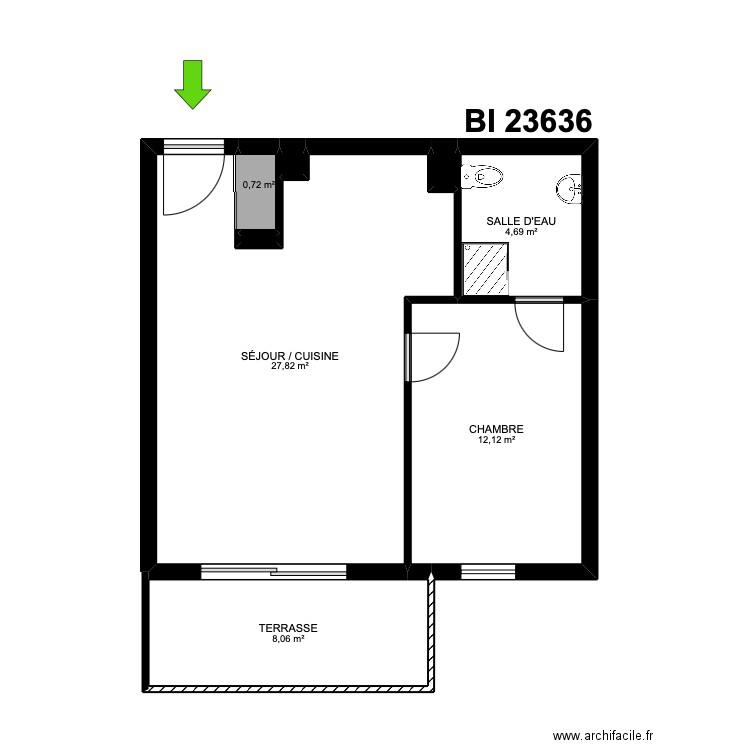 BI 23636. Plan de 8 pièces et 54 m2