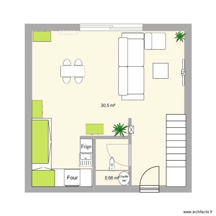 salon. Plan de 2 pièces et 31 m2
