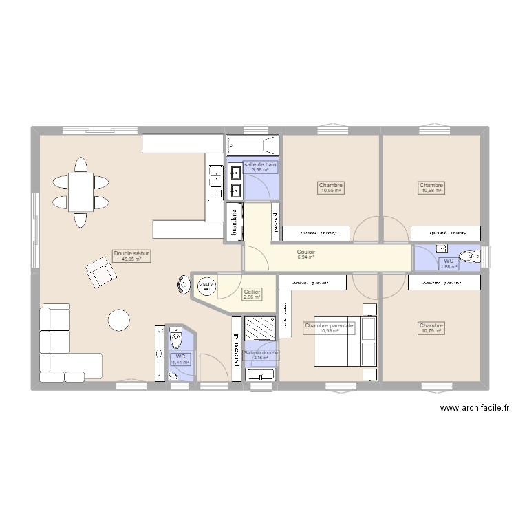 Maison 115m2 plain-pied 4chambres. Plan de 0 pièce et 0 m2