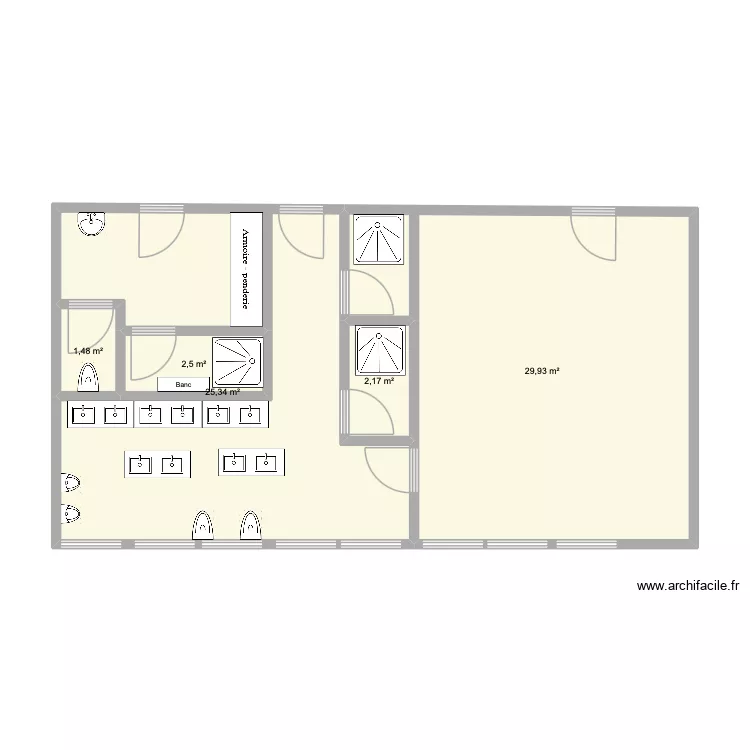 Sanitaire. Plan de 5  et 61 m²