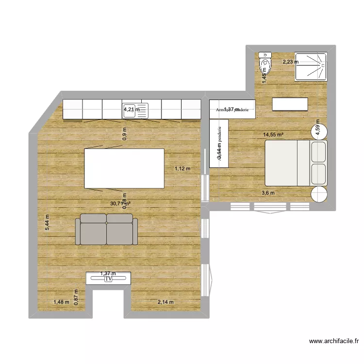 APPART 1. Plan de 2 Pièces et 45 m² APPART 1. Plan de 2 Pièces et 45 m²