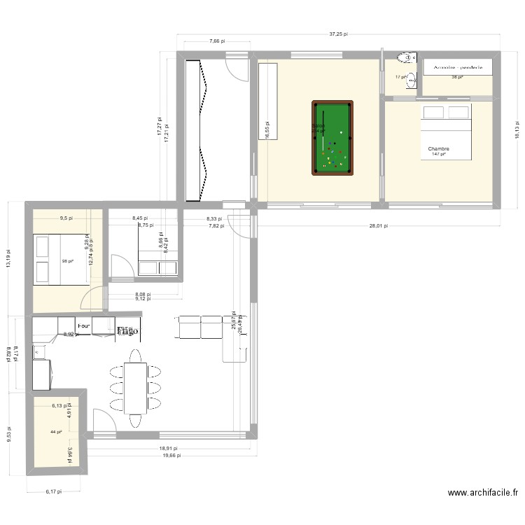 chemin de la baie. Plan de 6 pièces et 53 m2