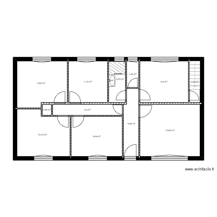 Plouray origine étage nu. Plan de 12 pièces et 74 m2