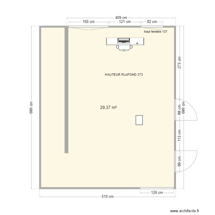 BUREAU. Plan de 1 pièce et 29 m2