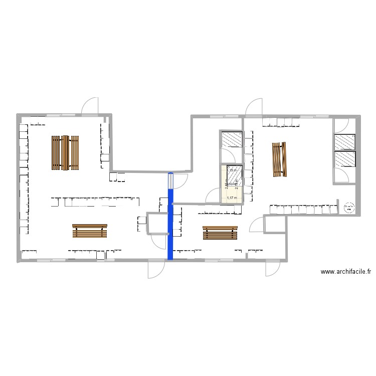 vestiaires finalisés. Plan de 1 pièce et 3 m2