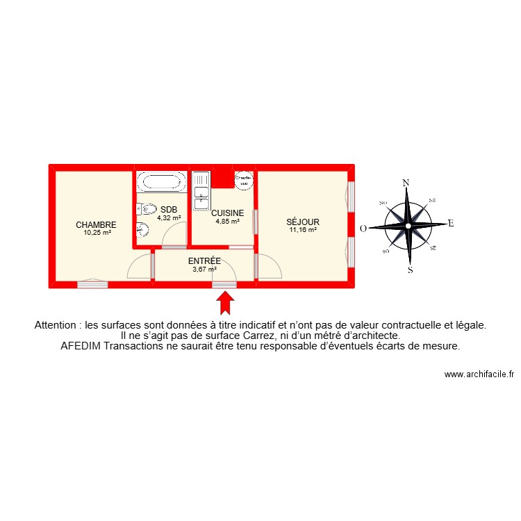 BI 28589-. Plan de 6 pièces et 35 m2