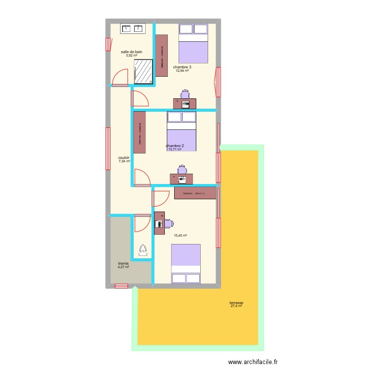 villa 2 haut. Plan de 7 pièces et 87 m2