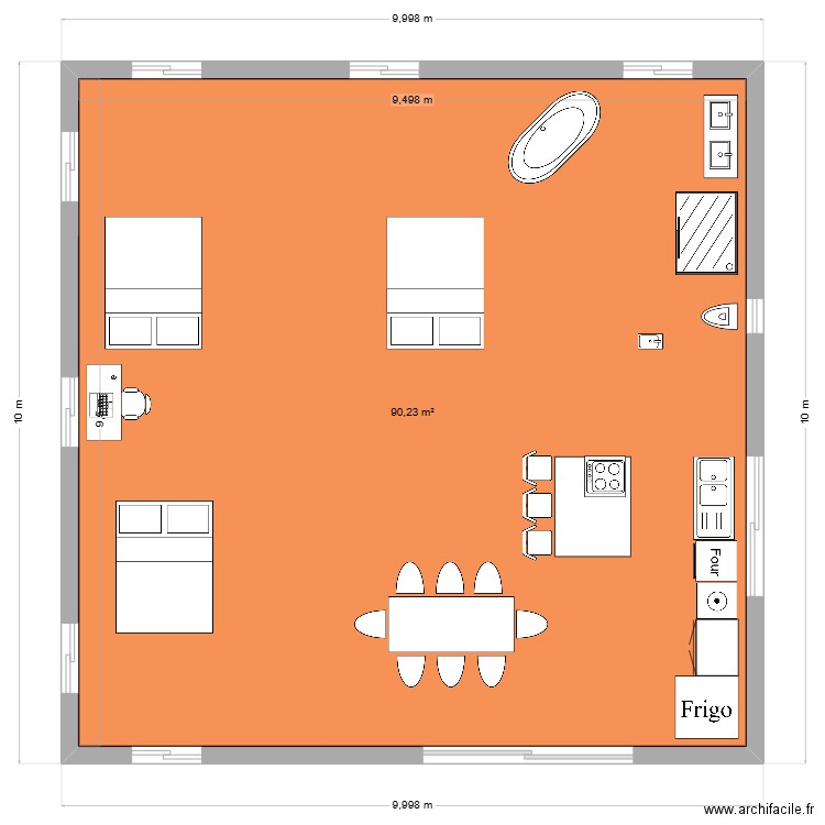 maison campagne 100m². Plan de 1 pièce et 90 m2