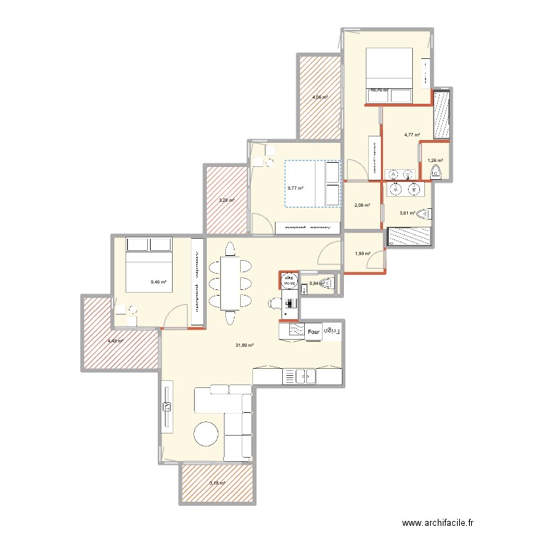 Val D'Isére . Plan de 14 pièces et 91 m2
