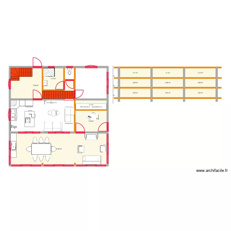 plan 88M&sup2;. Plan de 14  et 88 m²