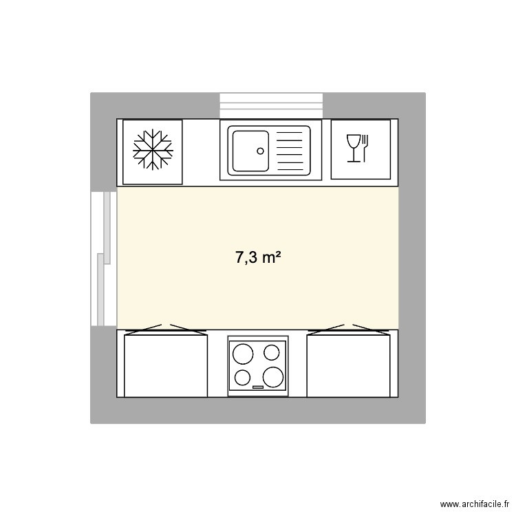 Cuisine Verano V2. Plan de 1 pièce et 7 m2
