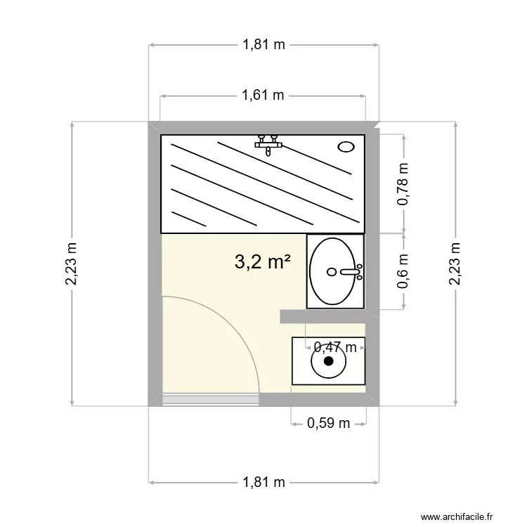 SDB Dentiger. Plan de 1 et 3 m² SDB Dentiger. Plan de 1 et 3 m²