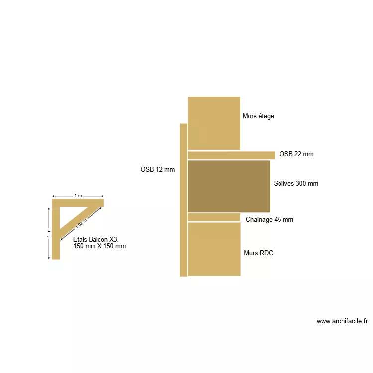 Etais balcon et d&eacute;tail solives &eacute;tage.. Plan de 