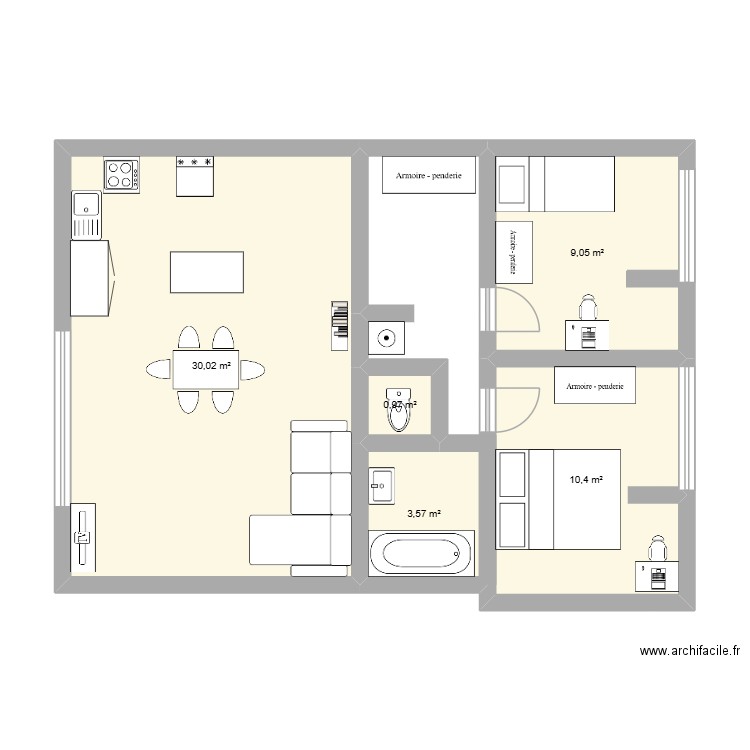domov. Plan de 5 pièces et 54 m2