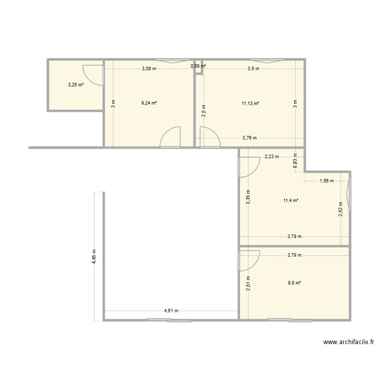 Nancy2. Plan de 6 pièces et 45 m2