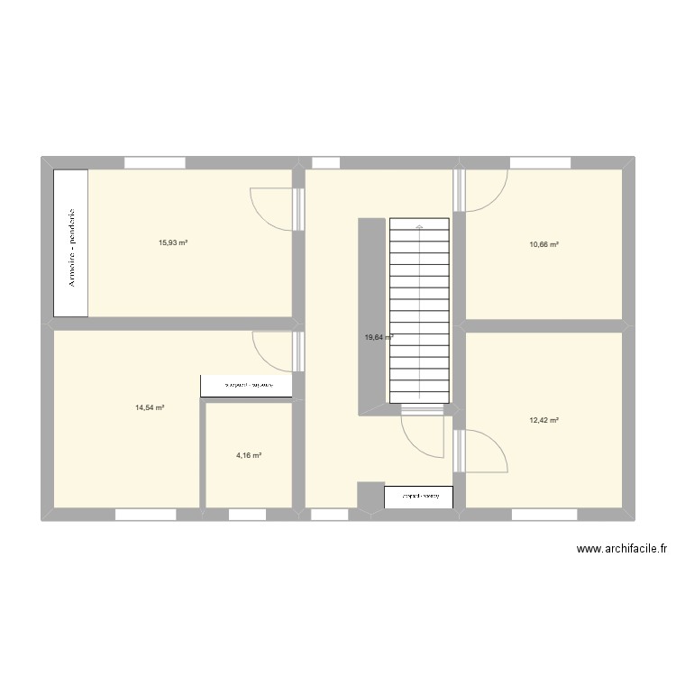 Etage. Plan de 6 pièces et 77 m2