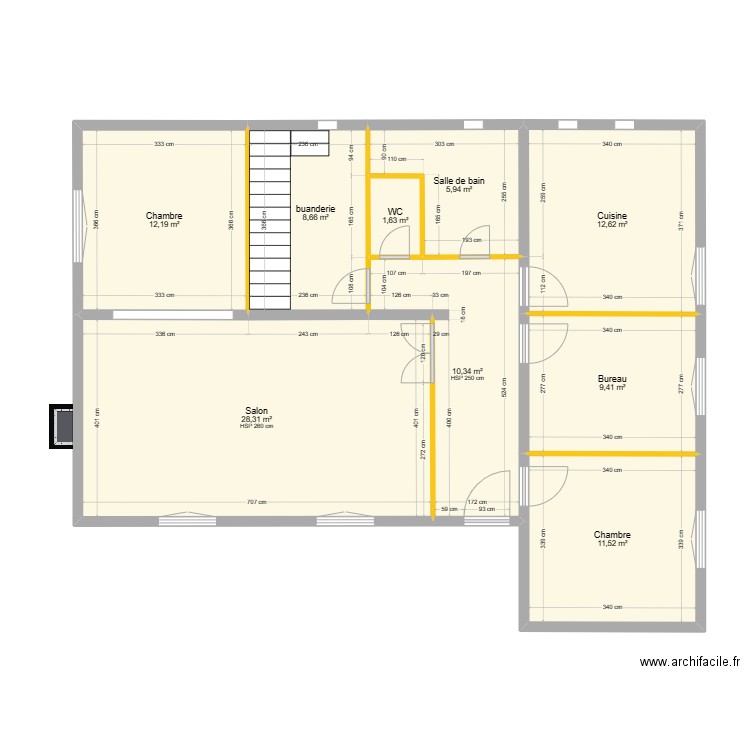 existant maison PAU RDC version 22/12. Plan de 9 pièces et 101 m2