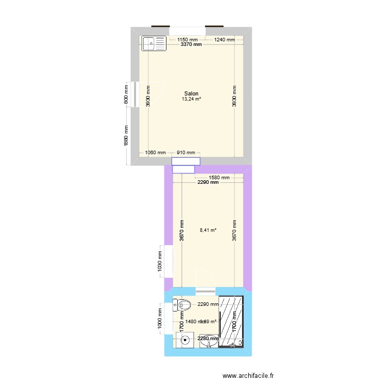 Plan Houilles Vide. Plan de 3 pièces et 26 m2