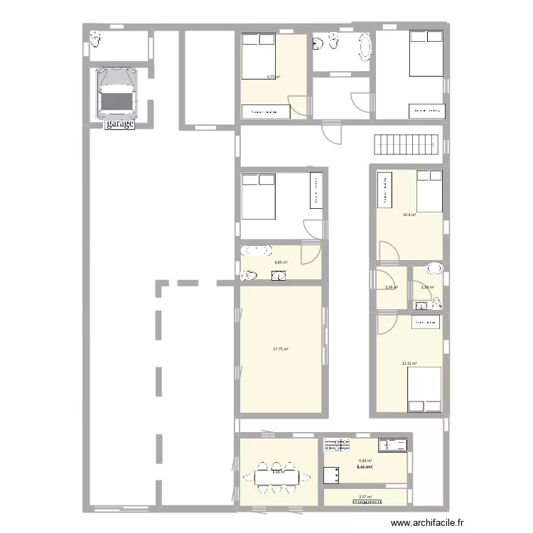 batiment b 2 etage. Plan de 10 pièces et 77 m²
