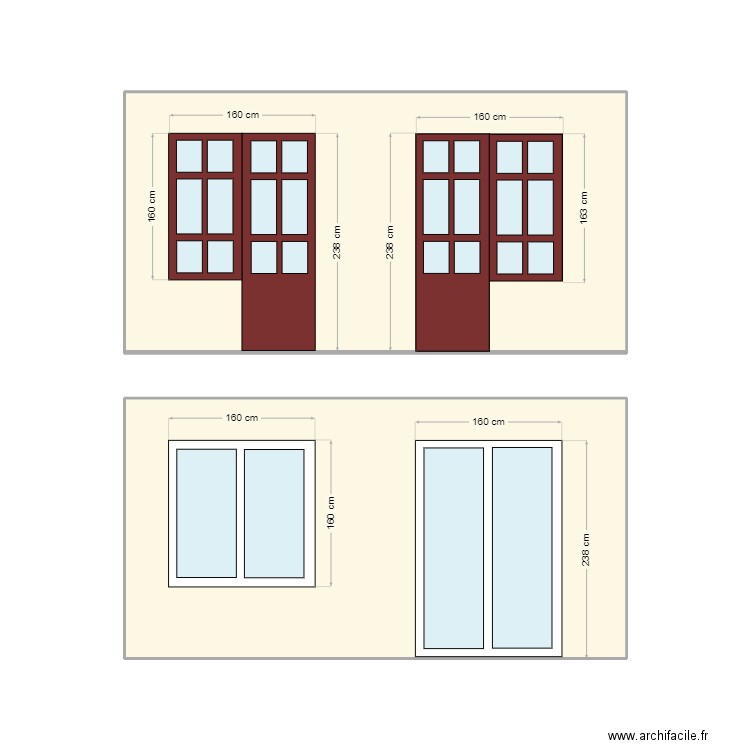 Fenêtre et porte fenêtre Balcon. Plan de 2 pièces et 31 m2