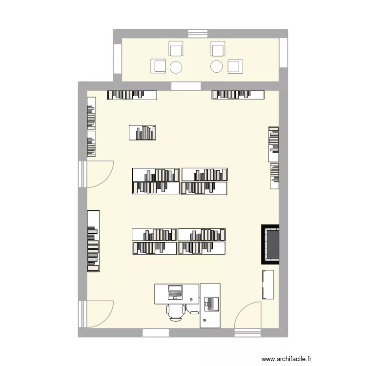 bibliotheque. Plan de 2  et 47 m²