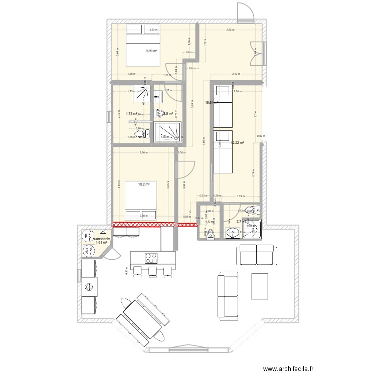 ACCES DEUXIEME MAISON V2. Plan de 9 pièces et 63 m2