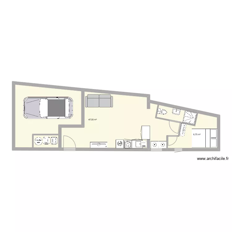 rdc T3. Plan de 2  et 54 m²