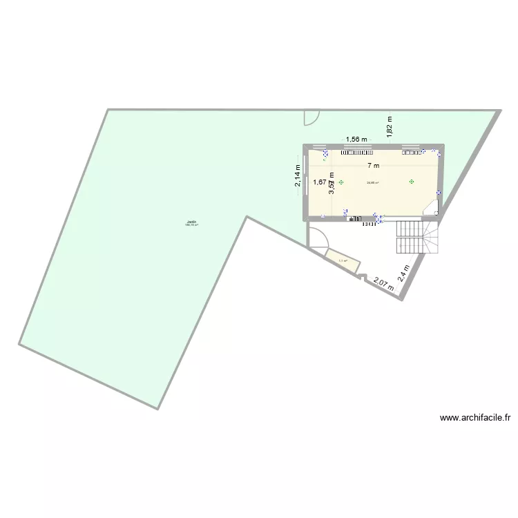 Agrandissement V1. Plan de 3  et 192 m²