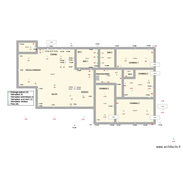 PROJET 2. Plan de 10 pièces et 134 m2
