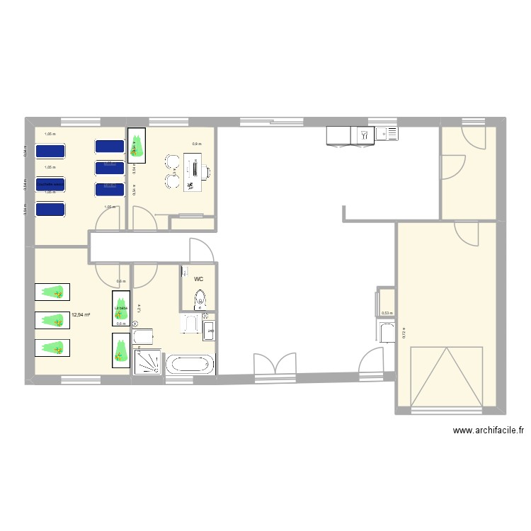 Plan aménagement mam. Plan de 9 pièces et 72 m2